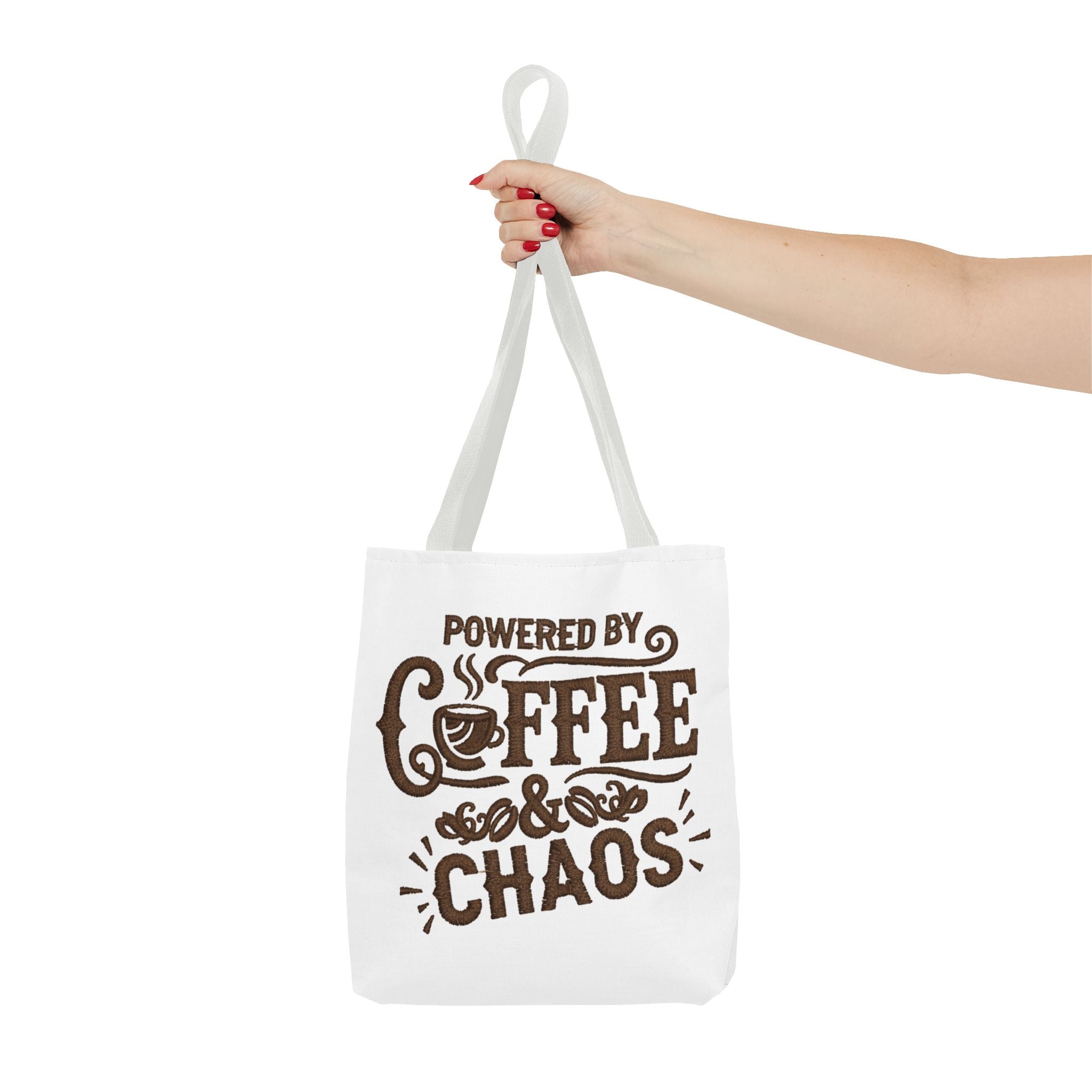 Powered by Coffee and Chaos Tote Bag | Funny Gift for Coffee Lovers, Busy Moms and Students, Reusable Carry-All, Durable Casual Shopper Bag