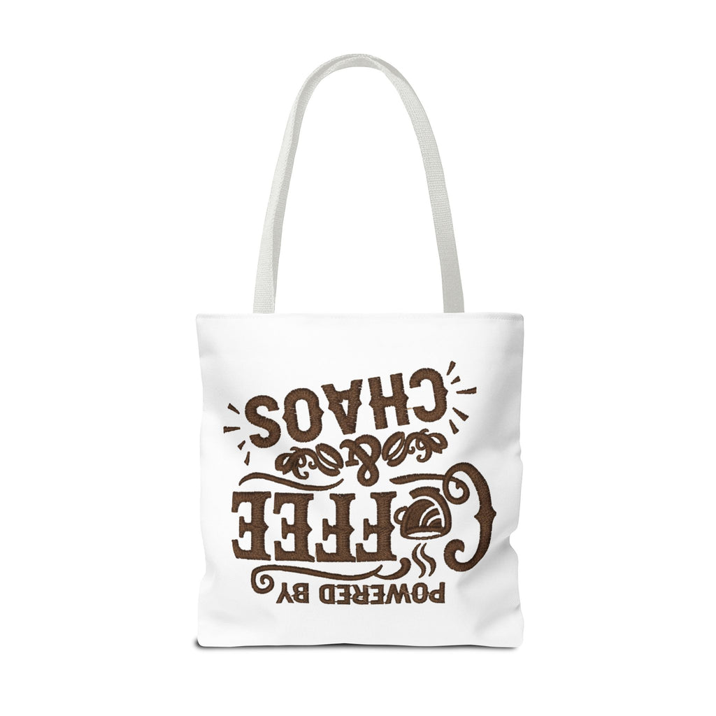 Powered by Coffee and Chaos Tote Bag | Funny Gift for Coffee Lovers, Busy Moms and Students, Reusable Carry-All, Durable Casual Shopper Bag