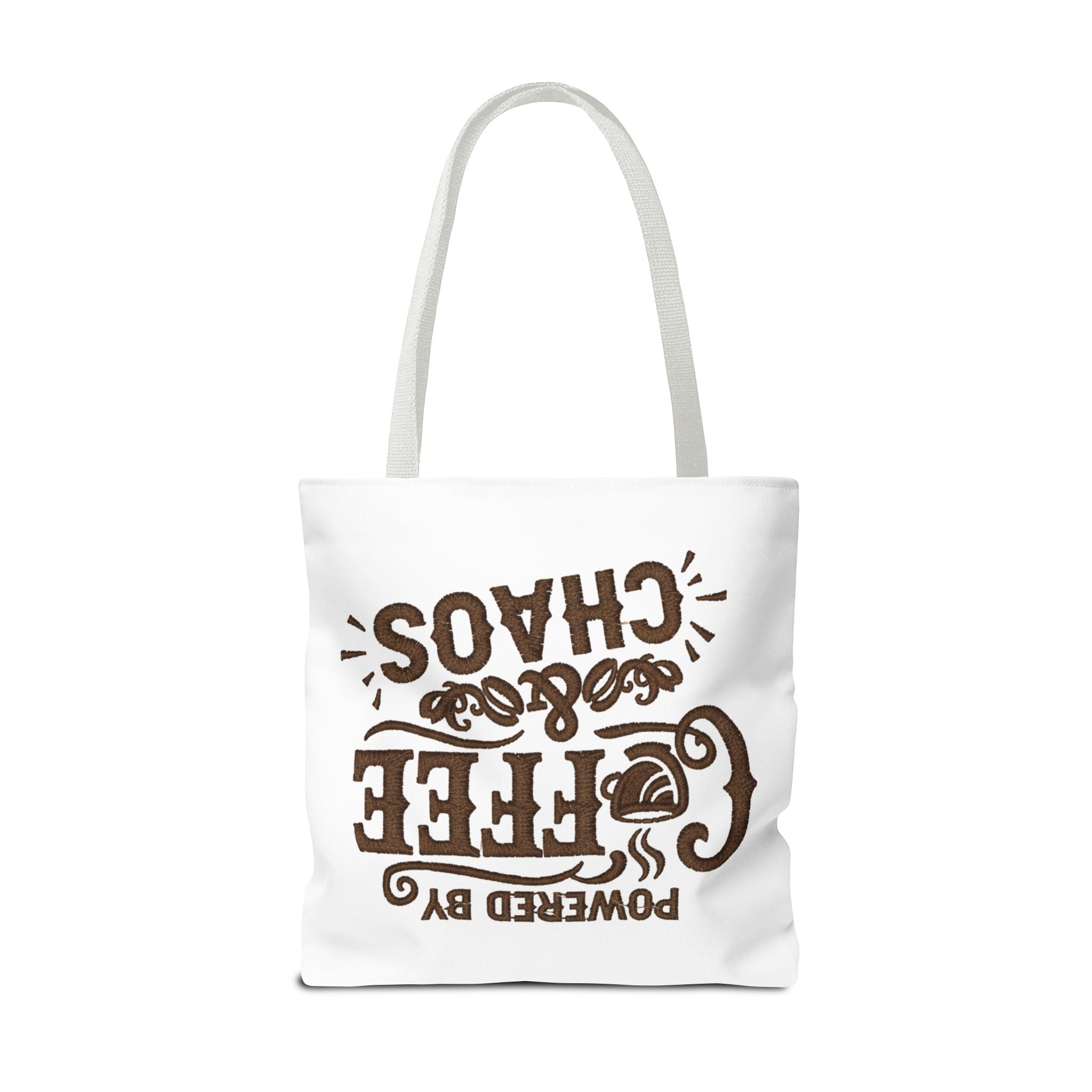 Powered by Coffee and Chaos Tote Bag | Funny Gift for Coffee Lovers, Busy Moms and Students, Reusable Carry-All, Durable Casual Shopper Bag