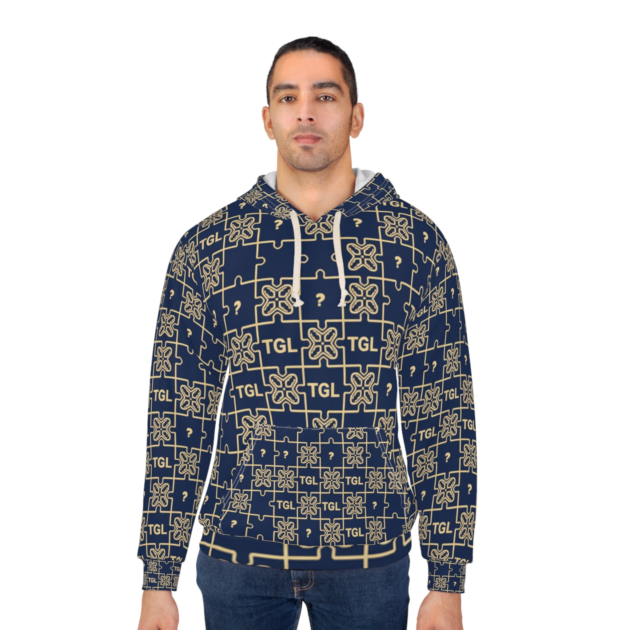 Truly Great Life Navy Puzzle Pattern Unisex Pullover Hoodie | Soft Fleece Streetwear for Everyday Comfort