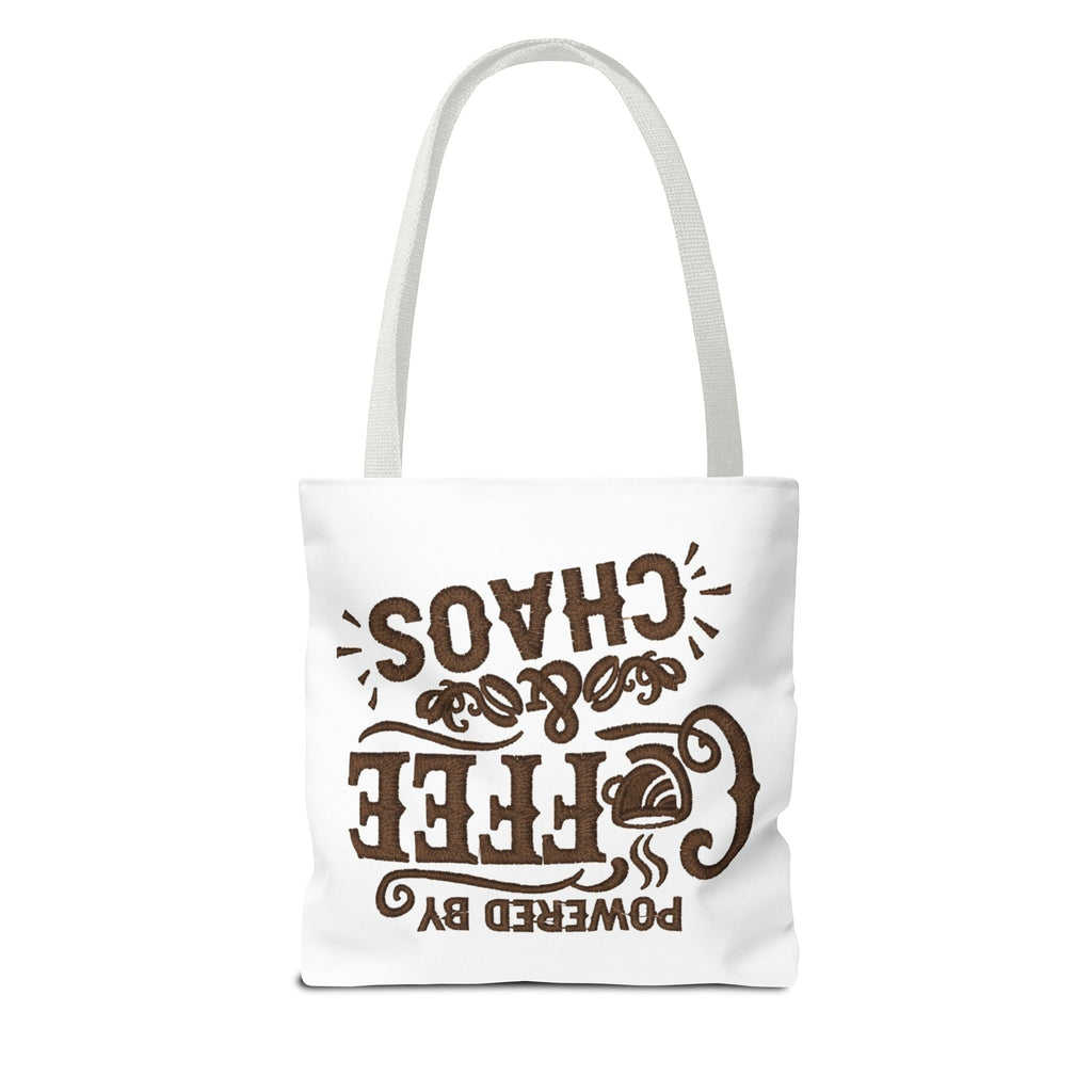Powered by Coffee and Chaos Tote Bag | Funny Gift for Coffee Lovers, Busy Moms and Students, Reusable Carry-All, Durable Casual Shopper Bag