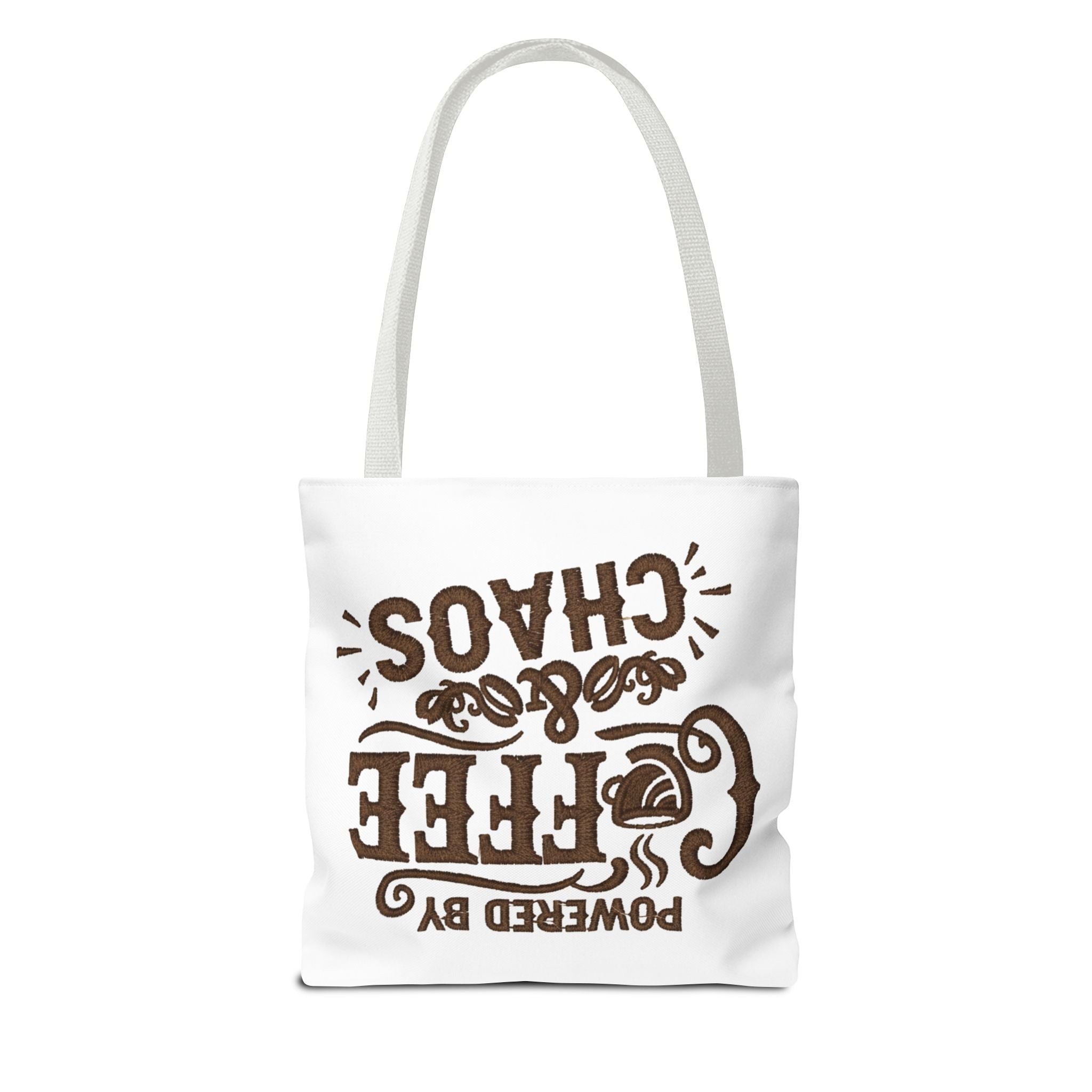 Powered by Coffee and Chaos Tote Bag | Funny Gift for Coffee Lovers, Busy Moms and Students, Reusable Carry-All, Durable Casual Shopper Bag
