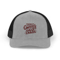 Truly Great Life Powered by Coffee & Chaos Snapback Trucker Cap | Funny Unisex Hat, Adjustable Mesh Baseball Cap, Gift for Coffee Lovers