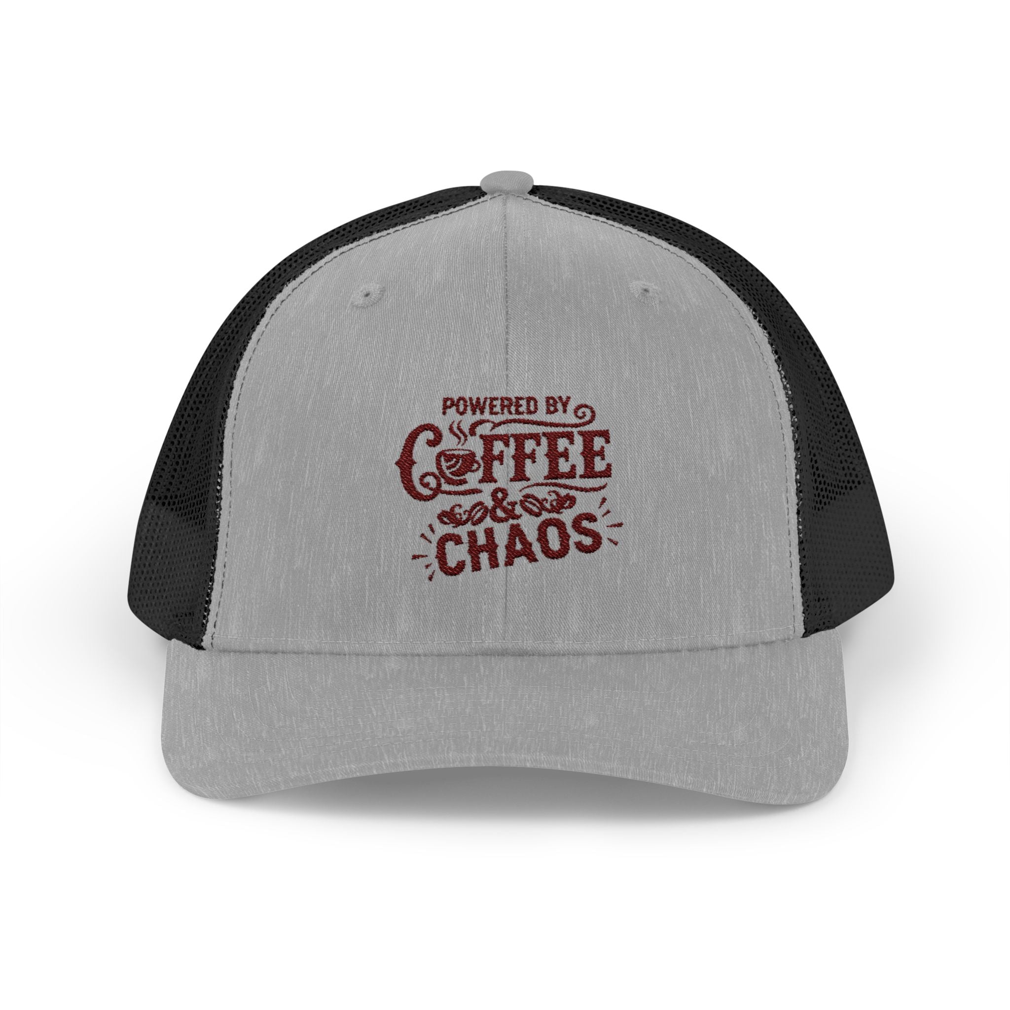 Truly Great Life Powered by Coffee & Chaos Snapback Trucker Cap | Funny Unisex Hat, Adjustable Mesh Baseball Cap, Gift for Coffee Lovers