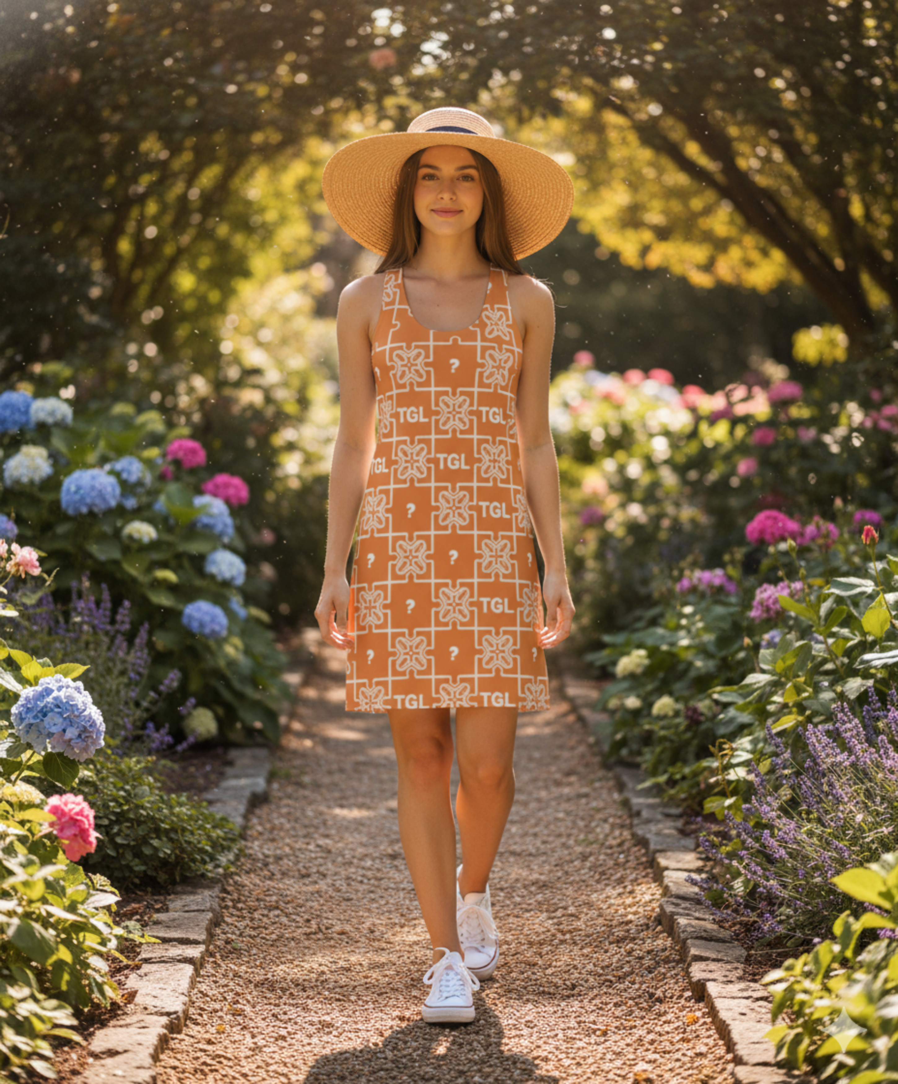 Trendy Racerback Dress | Orange Floral Print Summer Outfit by TGL Design, Perfect Gift for Her