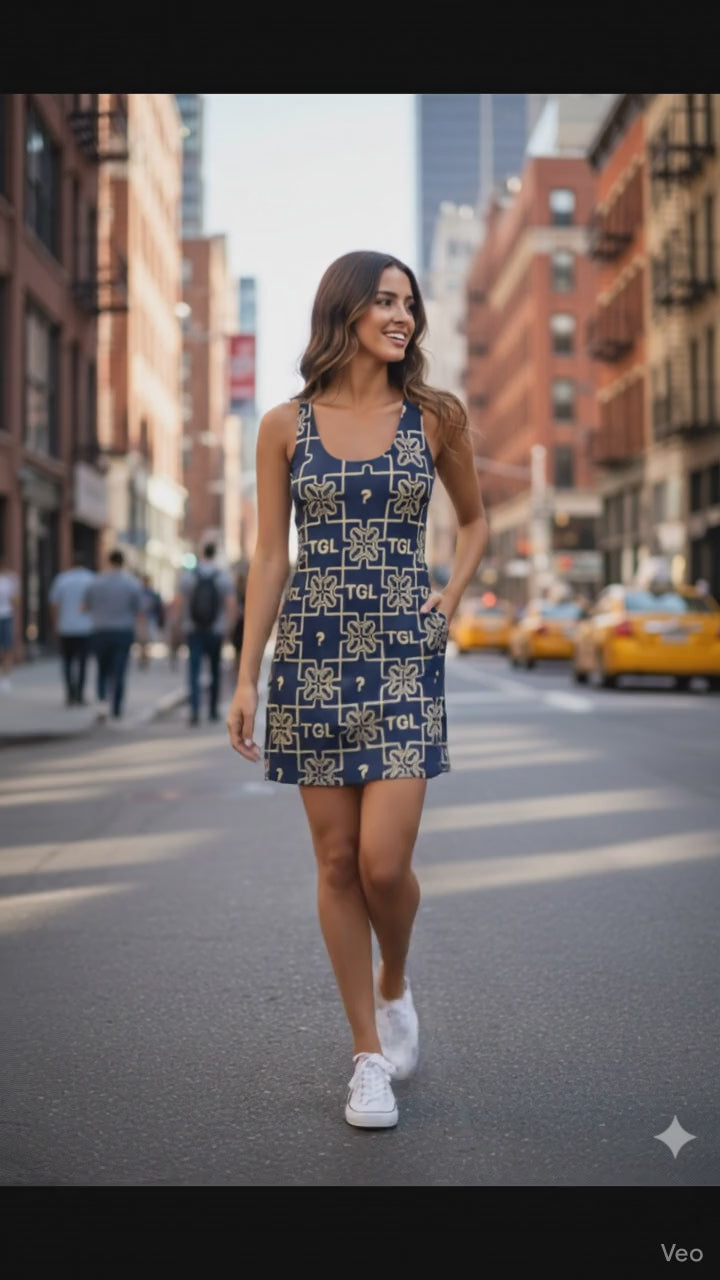 Elegant Racerback Dress for Women by TGL Design | Lightweight Summer Dress with Unique Geometric Print